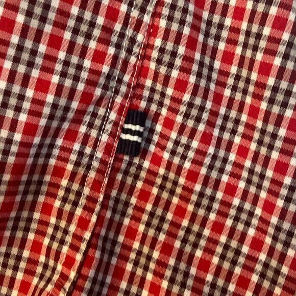Nautica Long Sleeve Button Up Dress Shirt Small Pattern Red Navy Plaid Men Sz XL - Picture 8 of 12